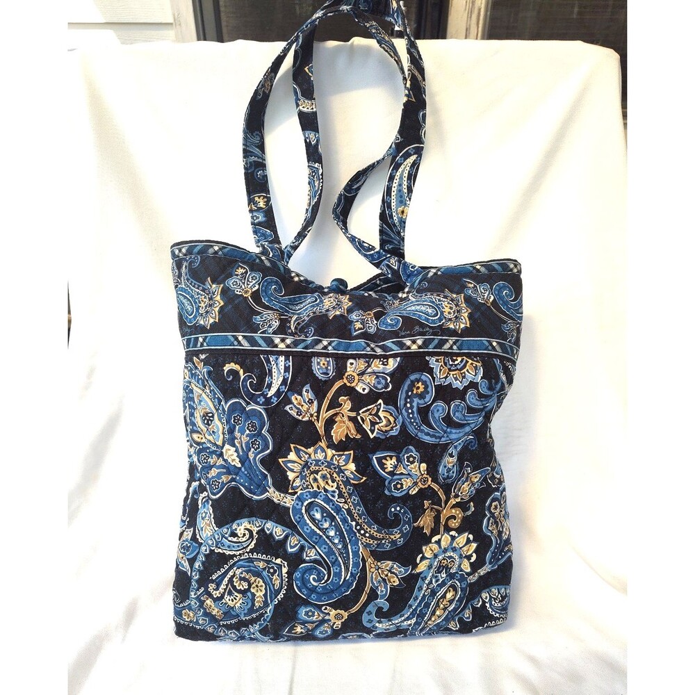 Vera Bradley Windsor Navy Blue Paisley Shoulder Tote Purse Inner Pocket